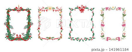 Vintage Christmas frames with ribbon bows 141961184