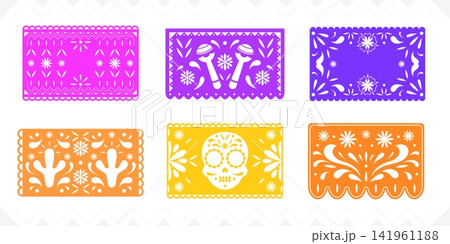 Set of Mexican papel picado patterns on white Set of Mexican papel picado patterns on white 141961188