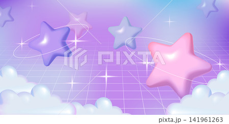 3D stars and clouds on gradient background 3D stars and clouds on gradient background 141961263