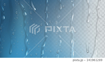 Water transparent droplets on glass background Water transparent droplets on glass background 141961289