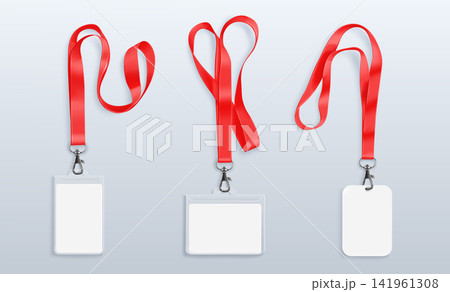 Company badges, id cards with red lanyard strap Company badges, id cards with red lanyard strap 141961308