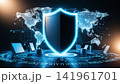 top view of computer security concept with tablet pc and security on screen on screen 141961701