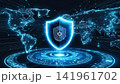 top view of computer security concept with tablet pc and security on screen on screen 141961702