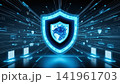 top view of computer security concept with tablet pc and security on screen on screen 141961703