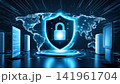 top view of computer security concept with tablet pc and security on screen on screen 141961704