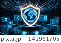 top view of computer security concept with tablet pc and security on screen on screen 141961705