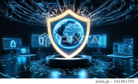 top view of computer security concept with tablet pc and security on screen on screen top view of computer security concept with tablet pc and security on screen on screen 141961705