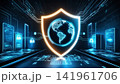 top view of computer security concept with tablet pc and security on screen on screen 141961706