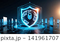 top view of computer security concept with tablet pc and security on screen on screen 141961707