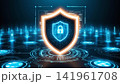 top view of computer security concept with tablet pc and security on screen on screen 141961708