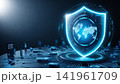 top view of computer security concept with tablet pc and security on screen on screen 141961709