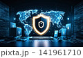 top view of computer security concept with tablet pc and security on screen on screen 141961710