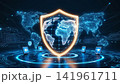 top view of computer security concept with tablet pc and security on screen on screen 141961711