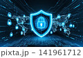 top view of computer security concept with tablet pc and security on screen on screen 141961712