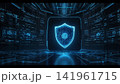 top view of computer security concept with tablet pc and security on screen on screen 141961715