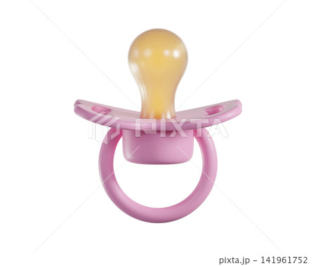 3d Pink Baby Pacifier with silicone nipple, isolated on background. Infant soother dummy in soft pastel colors. 3d render 3d Pink Baby Pacifier with silicone nipple, isolated on background. Infant soother dummy in soft pastel colors. 3d render 141961752