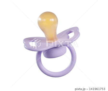 3d Purple Baby Pacifier with silicone nipple, isolated on background. Infant soother dummy for newborn care, baby hygiene and parenting concept. 3d render 3d Purple Baby Pacifier with silicone nipple, isolated on background. Infant soother dummy for newborn care, baby hygiene and parenting concept. 3d render 141961753