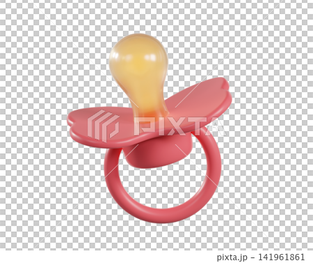 3d red Baby Pacifier with silicone nipple, isolated on background. Infant soother dummy for newborn, baby design. 3d render 3d red Baby Pacifier with silicone nipple, isolated on background. Infant soother dummy for newborn, baby design. 3d render 141961861