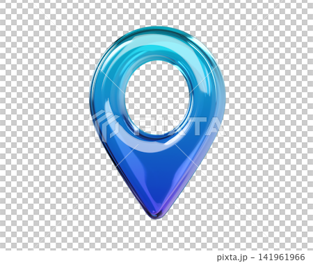 glossy blue 3D map location pin icon. Transparent glass or plastic navigation markers isolated on background for GPS, map, travel and UI design. 3d render.	 141961966