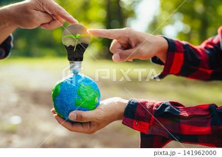 Sustainable development with renewable energy solutions, ecology concept, green business. Sustainable development with renewable energy solutions, ecology concept, green business. 141962000