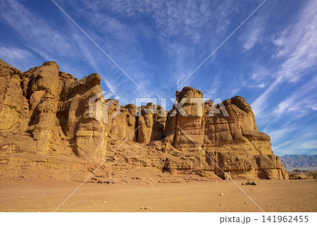 Sandstone cliffs in Timna Valley featuring King Solomon's Pillars 141962455