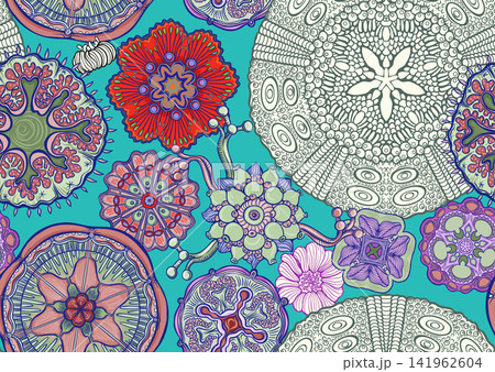 Colorful seamless marine pattern with corals Colorful seamless marine pattern with corals 141962604
