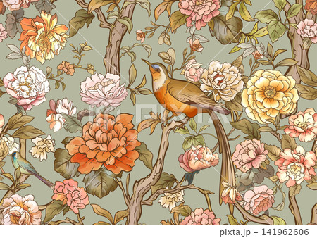 chinoiserie pattern with birds 141962606