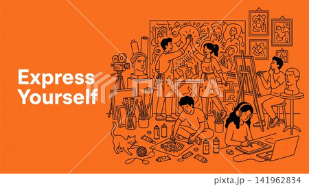 Diverse creative artists collaborating together within vibrant studio environment with creative individuals working artistic projects stylized 141962834