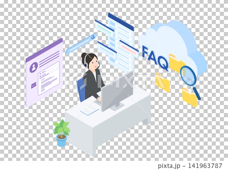 A female customer support worker who uses an FAQ management system to handle customer inquiries. A female customer support worker who uses an FAQ management system to handle customer inquiries. 141963787