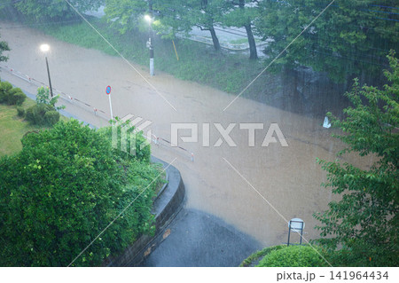 大雨で冠水した道路 大雨で冠水した道路 141964434