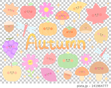 Cute Autumn Illustration Set (Pastel Colors) Cute Autumn Illustration Set (Pastel Colors) 141964777