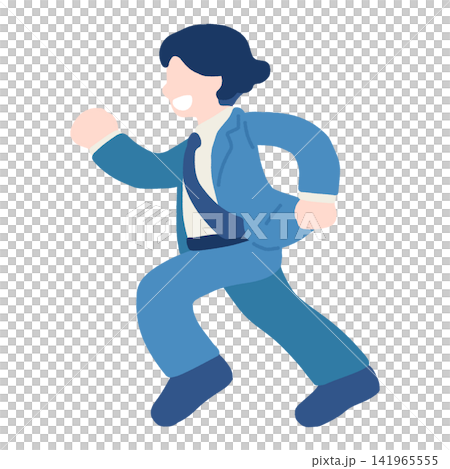 奔跑中的商務人士(男性)的平面插圖 奔跑中的商務人士(男性)的平面插圖 141965555