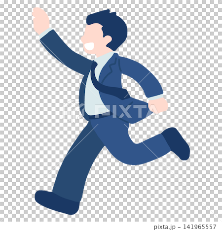 奔跑中的商務人士(男性)的平面插圖 奔跑中的商務人士(男性)的平面插圖 141965557