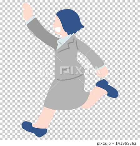 一幅女性商務人士奔跑的扁平化插畫。 一幅女性商務人士奔跑的扁平化插畫。 141965562