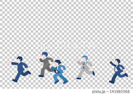 走るビジネスパーソン[男性]のフラットなイラスト（セット） 141965568