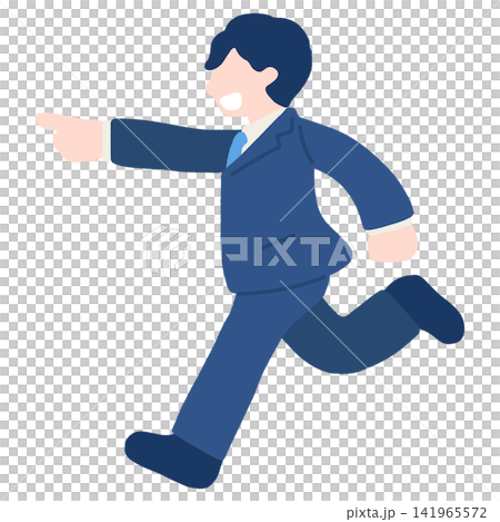 奔跑中的商務人士(男性)的平面插圖 奔跑中的商務人士(男性)的平面插圖 141965572