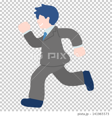 奔跑中的商務人士(男性)的平面插圖 奔跑中的商務人士(男性)的平面插圖 141965573