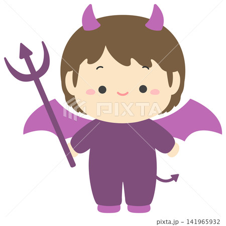 ハロウィンの悪魔の仮装をした子供のベクターイラスト ハロウィンの悪魔の仮装をした子供のベクターイラスト 141965932