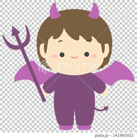 萬聖節兒童裝扮成惡魔的向量插圖。 萬聖節兒童裝扮成惡魔的向量插圖。 141965932