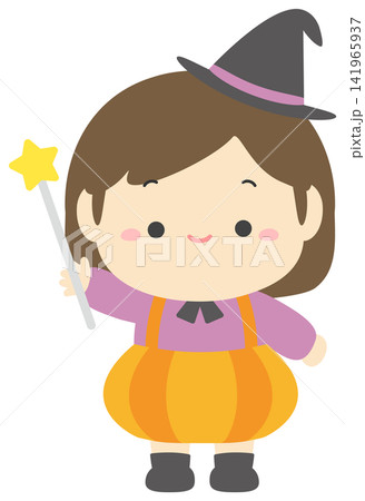 ハロウィンの仮装した子供のベクターイラスト 141965937
