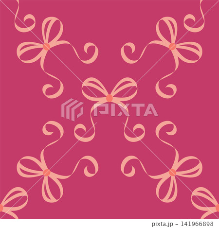 Seamless pattern with pink bows. Hairstyles, hair, festive gift wrapping Seamless pattern with pink bows. Hairstyles, hair, festive gift wrapping 141966898