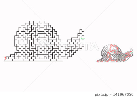 Snail shaped maze puzzle with solution path, printable educational labyrinth game for kids and adults, brain training activity isolated on white background Snail shaped maze puzzle with solution path, printable educational labyrinth game for kids and adults, brain training activity isolated on white background 141967050