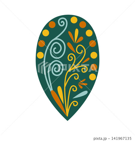 Green Floral design element. Abstract folk style flowers with geometric shapes, delicate petals and leaf. Spring and summer blossoms Green Floral design element. Abstract folk style flowers with geometric shapes, delicate petals and leaf. Spring and summer blossoms 141967135