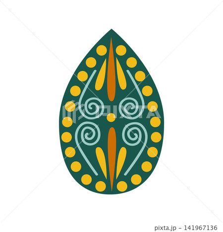 Green Floral design element. Abstract folk style flowers with geometric shapes, delicate petals and leaf. Spring and summer blossoms Green Floral design element. Abstract folk style flowers with geometric shapes, delicate petals and leaf. Spring and summer blossoms 141967136