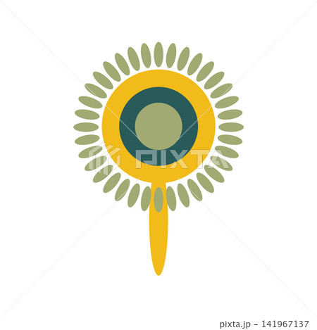 Green Floral design element. Abstract folk style flowers with geometric shapes, delicate petals and leaf. Spring and summer blossoms 141967137