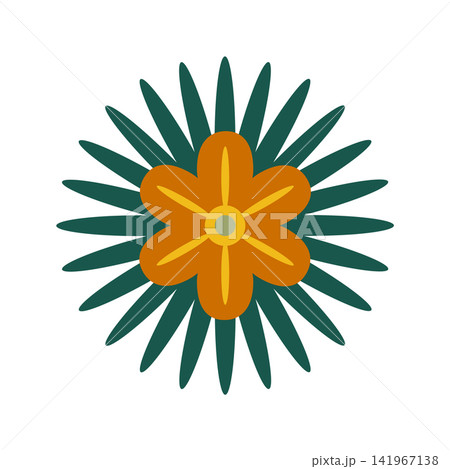 Green Floral design element. Abstract folk style flowers with geometric shapes, delicate petals and leaf. Spring and summer blossoms Green Floral design element. Abstract folk style flowers with geometric shapes, delicate petals and leaf. Spring and summer blossoms 141967138