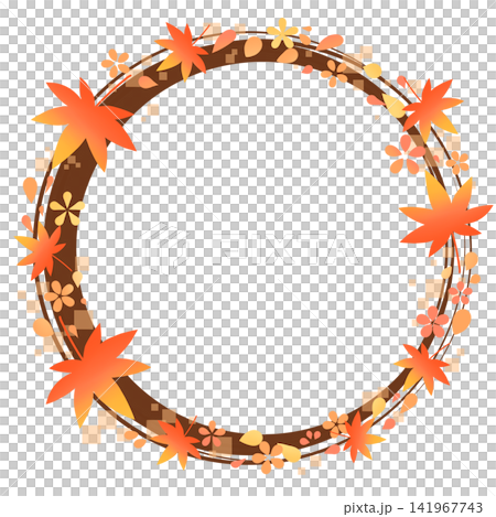Cute round frame with red maple leaves (brown) Cute round frame with red maple leaves (brown) 141967743