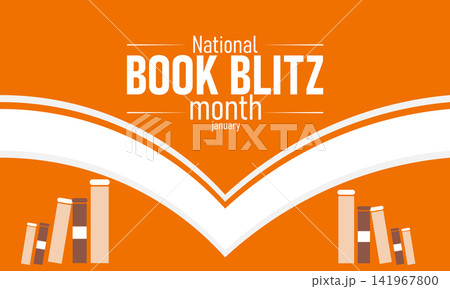 Book Blitz Month Poster Banner and Background Design Template Featuring Stacked Books Open Book Illustration and Reading Icons for Literary Celebration, Reading Challenge, and Educational Awareness 141967800