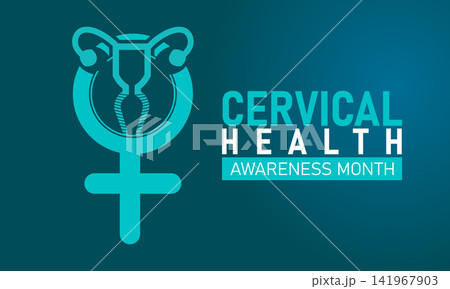 Cervical Health Awareness Month Poster Banner and Background Design Template Featuring Teal Ribbon and Female Reproductive System Illustration for Cancer Prevention, Screening, and January Health 141967903