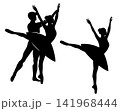 ballet dancers pair with man holding ballerina woman wearing tutu black and white vector silhouette 141968444